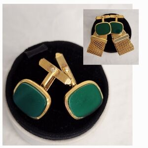 Mens Green & Yellow Gold Cufflinks